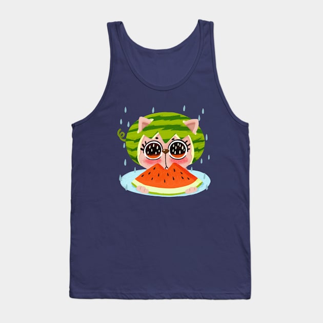 Watermelon Kitty Tank Top by BBvineart